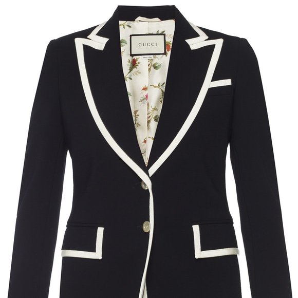 Gucci, Jackets & Coats, Gucci Black Cady Blazer With White Trim